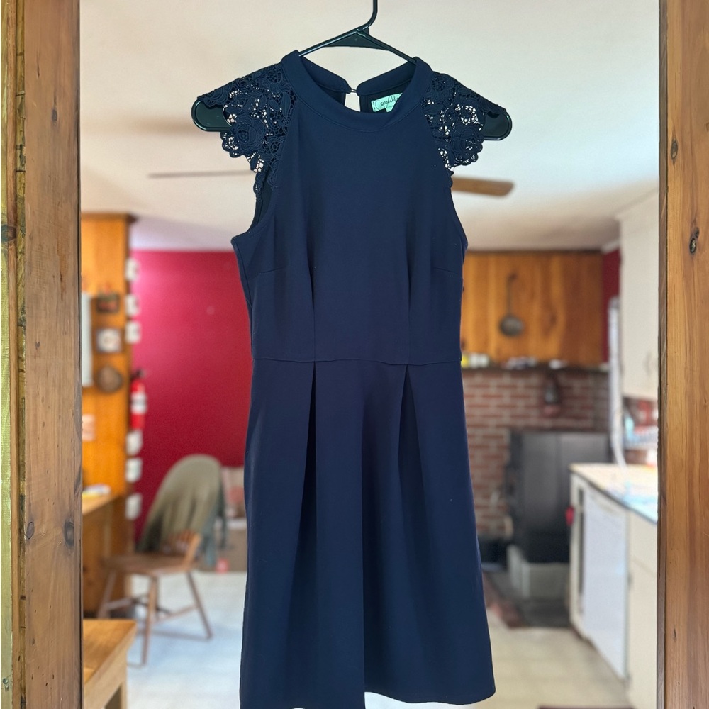 Speechless Blue Pleated Sheath Cocktail Dress